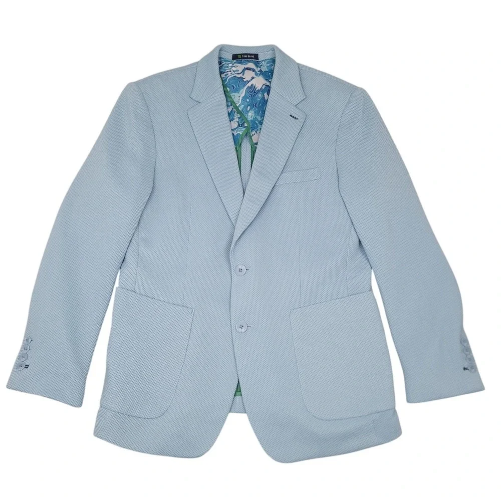 Tom Baine Waffle Knit Sport Coat Men's 40 M Sky Blue Slim Fit Stretch Blazer